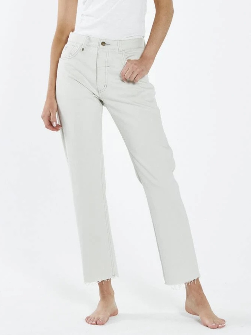 PAIGE Off White Straight-Leg Jeans